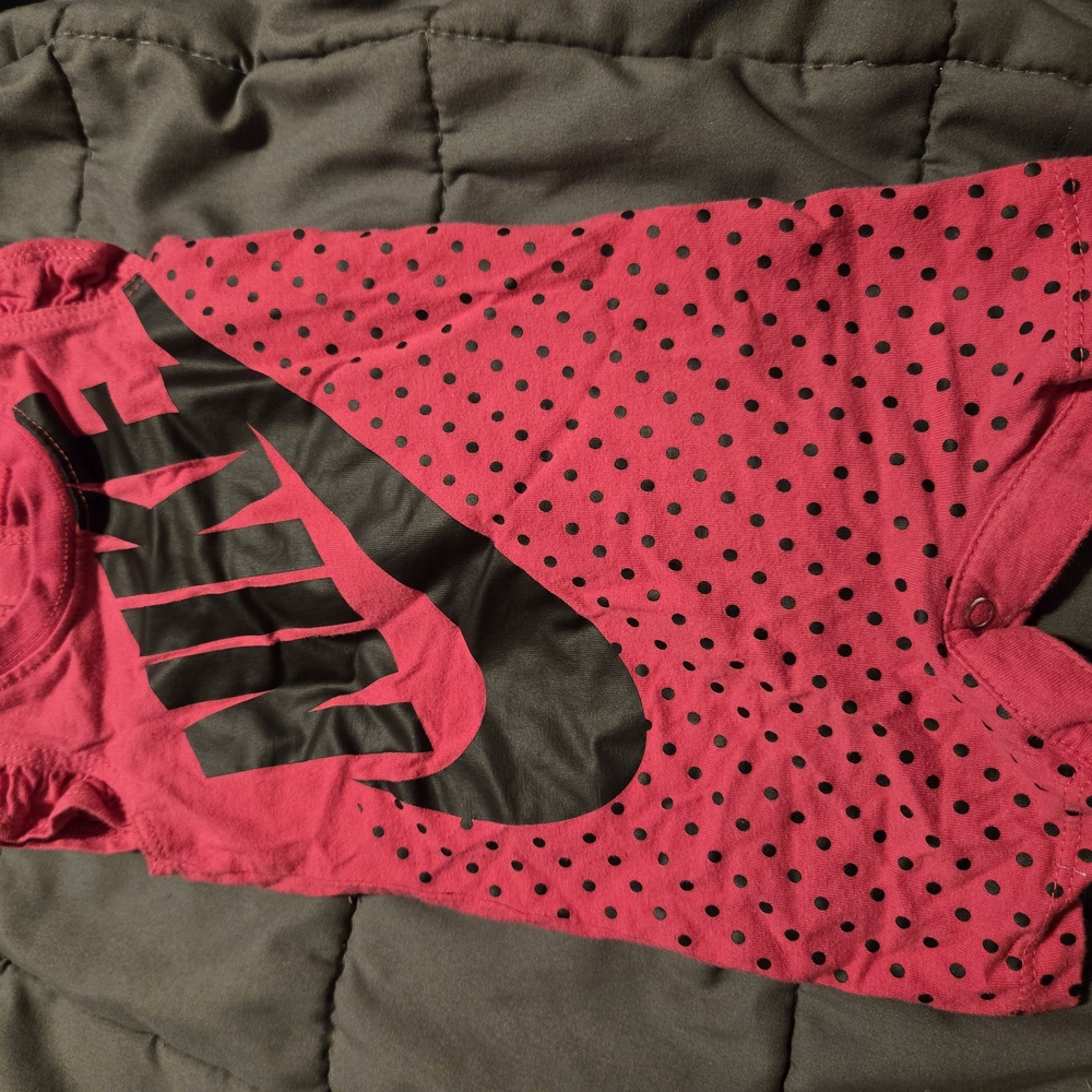 Red Polka Dot Onesie with Black Logo